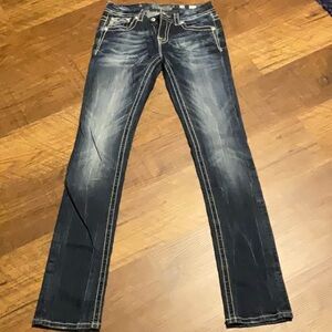 Miss Me Blue Straight Leg Jeans with Fading and Whiskering